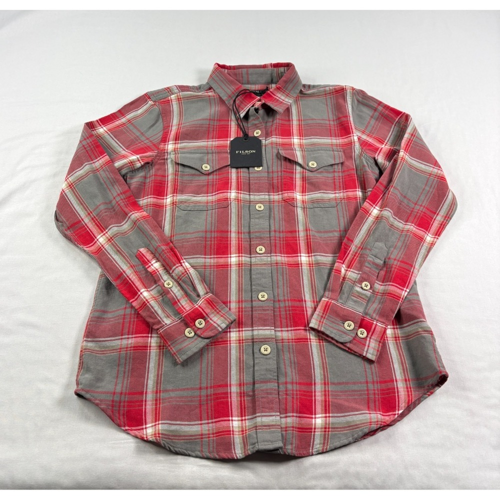 Filson Scout Shirt Womens Small Red Gray Plaid Flannel Button Up Outdoor NEW